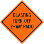 Bridge Work Ahead 36" Diamond Grade™ Roll-up | Blasting Turn Off 2-wayradio 36" Diamond Grade™ Roll-up