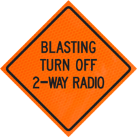 Mowing Ahead (w-21-8) 36" Diamond Grade™ Roll-up | Blasting Turn Off 2-wayradio 36" Diamond Grade™ Roll-up