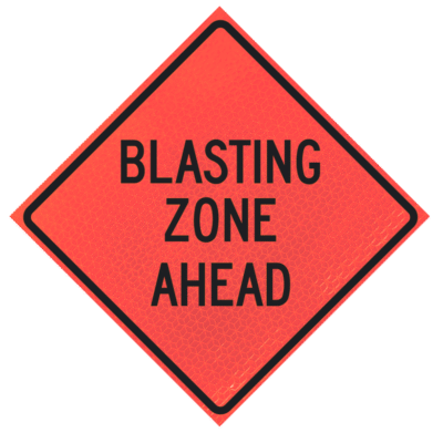Blasting Zone Ahead (w22-1)  36" Marathon™  Roll-up Sign