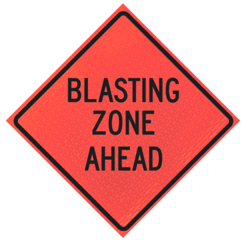 Blasting Zone Ahead (w22-1) 36" Marathon™ Roll-up Sign | Blasting Zone Ahead (w22-1) 36" Marathon™ Roll-up Sign