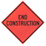 Blasting Turn Off 2-way Radio 36" Marathon™ Roll-up Sign | End Construction 36" Marathon™ Roll-up Sign