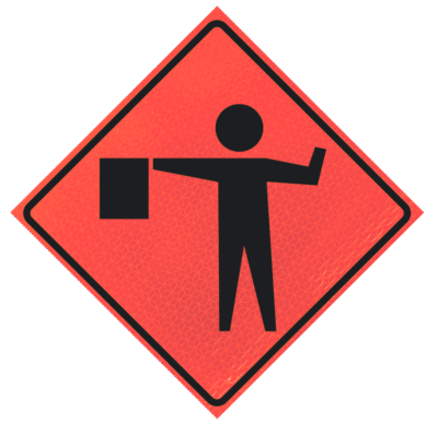 Flagger (symbol) (w20-7) 36" Marathon™ Roll-up Sign | Flagger (symbol) (w20-7) 36" Marathon™ Roll-up Sign