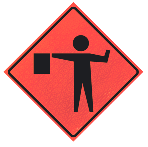 Flagger (symbol) (w20-7) 36" Marathon™ Roll-up Sign | Flagger (symbol) (w20-7) 36" Marathon™ Roll-up Sign