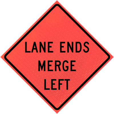 Lane Ends Merge Left (w9-2l) 36" Marathon™  Roll-up Sign