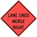 Lane Ends Merge Right (w9-2r) 36" Marathon™ Roll-up Sign | Roll-up Signs Lane Ends Merge Right w9-2r 36" Marathon™