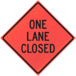 One Lane Closed Ahead 36" Marathon™ Roll-up Sign | One Lane Closed 36" Marathon™ Roll-up