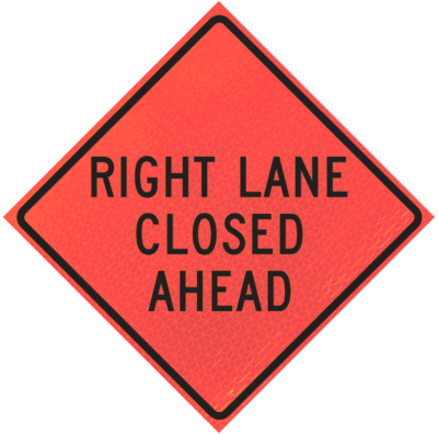 right lane closed | Right Lane Closed Ahead (w20-5r)n36" Marathon™ Roll-up Sign