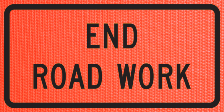 END ROAD WORK (G20-2) – 36" Orange Mesh Roll-Up Sign