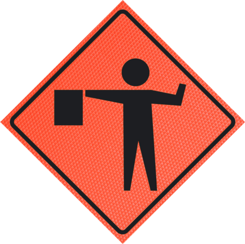 Flagger (symbol) (w20-7) 36" Mesh Roll-up Sign | Flagger (symbol) (w20-7) 36" Mesh Roll-up Sign