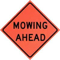 mowing ahead roll-up vinyl sign for traffic