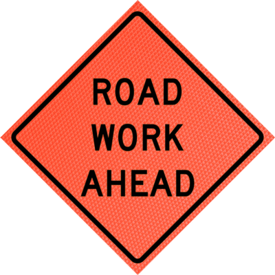 Road Work Ahead orange mesh roll-up traffic sign