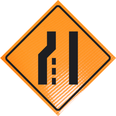 Left Lane Reduction symbol non-reflective vinyl roll-up traffic sign