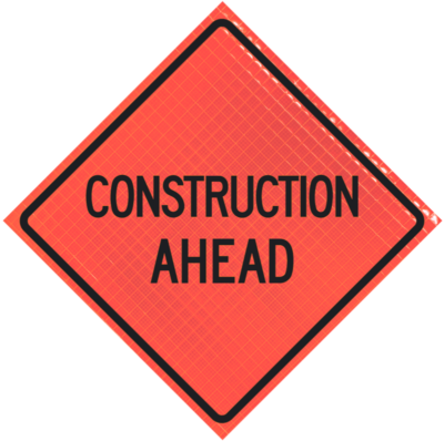 | Construction Ahead 36" Super Bright™ Reflective Vinyl Roll-up Sign