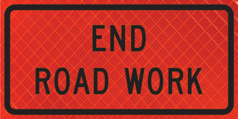 END ROAD WORK (G20-2) – 36" Super Bright™ Reflective Roll-Up Sign