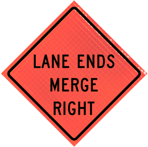 | Lane Ends Merge Right (w9-2r) 36" Super Bright™ Reflective Vinyl Roll-up Sign