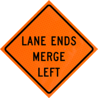 Mowing Next 5 Miles 48" Diamond Grade™ Roll-up | Lane Ends Merge Left (w9-2l) 48" Diamond Grade™ Roll-up