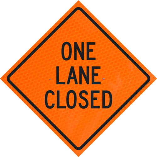 one lane closed ahead roll sign