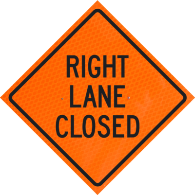 Right Lane Closed (w20-5r) 48" Diamond Grade™ Roll-up | Right Lane Closed (w20-5r) 48" Diamond Grade™ Roll-up