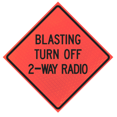 Blasting Turn Off 2-way Radio 48" Marathon™ Roll-up Sign | Blasting Turn Off 2-way Radio 48" Marathon™ Roll-up Sign