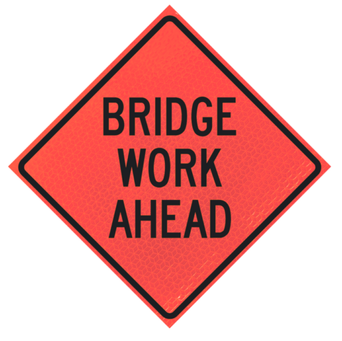 Bridge Work Ahead 48" Marathon™ Roll-up Sign | Bridge Work Ahead 48" Marathon™ Roll-up Sign