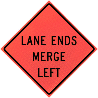 Lane Ends Merge Left (w9-2l) N48" Marathon™  Roll-up Sign