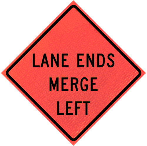 Lane Ends Merge Left (w9-2l) N48" Marathon™ Roll-up Sign | Lane Ends Merge Left (w9-2l) N48" Marathon™ Roll-up Sign