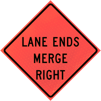 Roll-up Sign Lane Ends Merge Right (w9-2r) 48" Marathon™