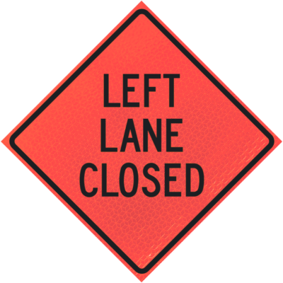 Left Lane Closed 48" Marathon™  Roll-up Sign
