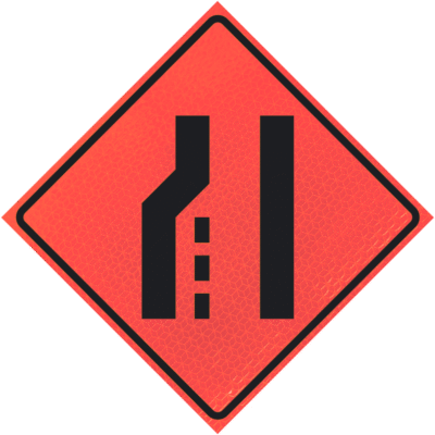 Left Lane Reduction (symbol) 48" Marathon™ Roll-up Sign
