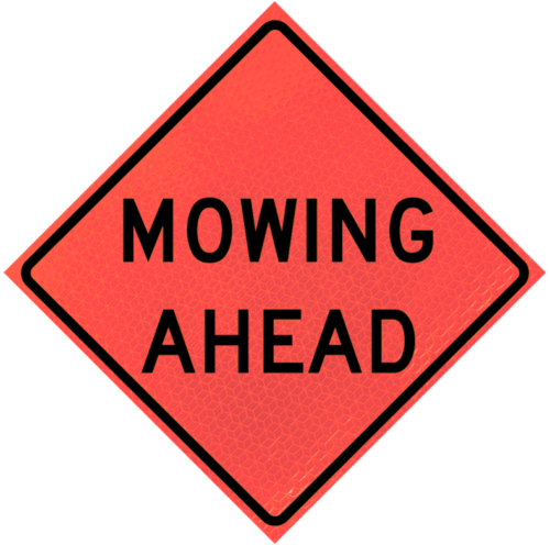 Mowing Ahead (w-21-8) 48" Marathon™ Roll-up Sign | Mowing Ahead (w-21-8) 48" Marathon™ Roll-up Sign