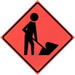 Dual Lane Reduction W/bar Overlay for 48" Marathon™ | Worker (symbol) (w21-1) 48" Marathon™ Roll-up Sign