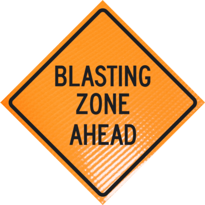 | Blasting zone ahead (w22-1) 48" non-reflective roll-up sign