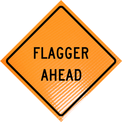 flagger ahead roll up sign