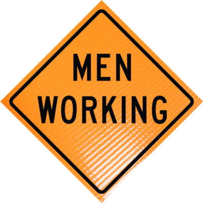 48-NRFVO-4LEX-MW.png | Men working 48" non-reflective roll-up sign