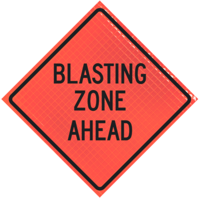 48-SBO-4LEX-BZA.png | Blasting Zone Ahead (w22-1) 48" Super Bright™ Reflective Vinyl Roll-up Sign