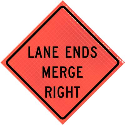 Lane Ends Merge Right (w9-2r) 48" Super Bright™ Roll-up Sign