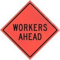 workers ahead vinyl roll-up sign
