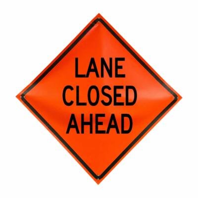 non-reflective lane closed ahead