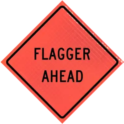 flagger ahead warning sign for road work