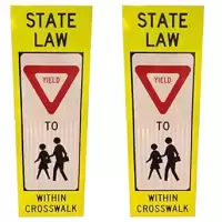 Two Each Yield to Pedestrians Within Crosswalk Panels. Diamond Grade Reflective Walkway Signs for Use in Frame & Base (Not Included)