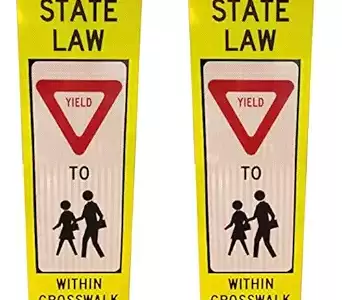 Two Each Yield to Pedestrians Within Crosswalk Panels. Diamond Grade Reflective Walkway Signs for Use in Frame & Base (Not Included)