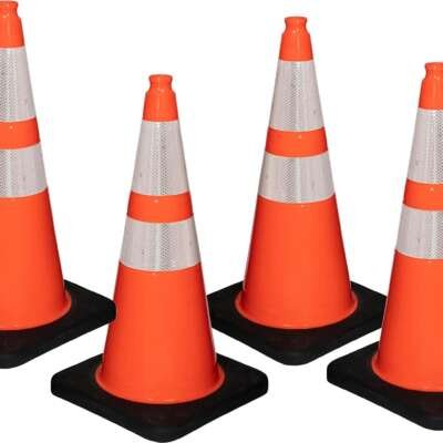 28-Inch 10 lb Traffic Safety Cones with Reflective Collars - Pack of 4