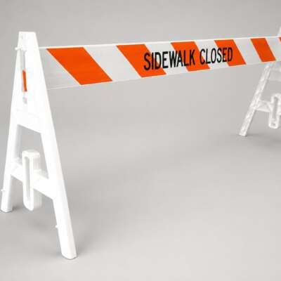 Printed Type 1 plastic A-frame barricade with 8-foot reflective SIDEWALK CLOSED rail