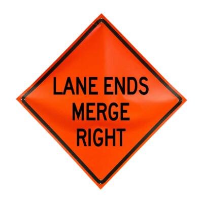 LANE ENDS MERGE RIGHT (W9-2R) – 48" Non-Reflective Vinyl Roll-Up Sign