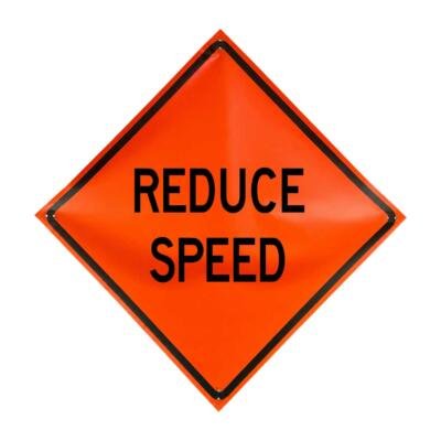 Reduce Speed non-reflective vinyl roll-up traffic sign