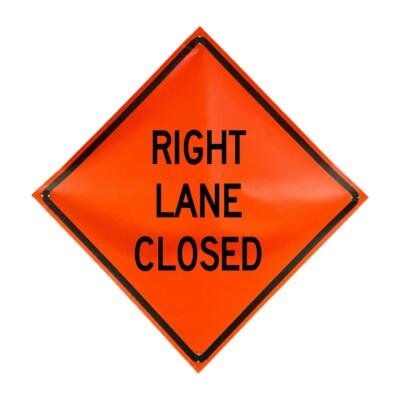 Right Lane Closed non-reflective vinyl roll-up traffic sign