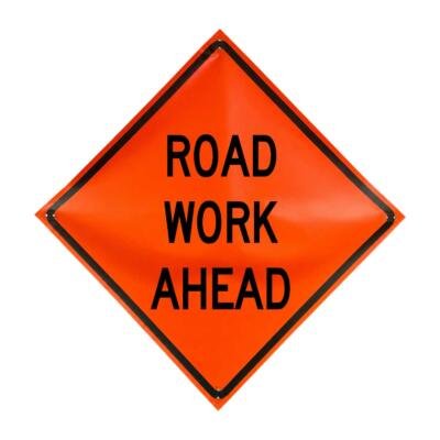 Road Work Ahead non-reflective vinyl roll-up traffic sign