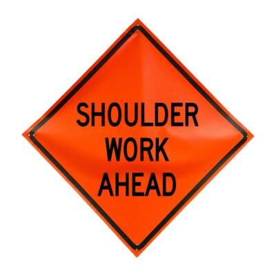 Shoulder Work Ahead non-reflective vinyl roll-up traffic sign