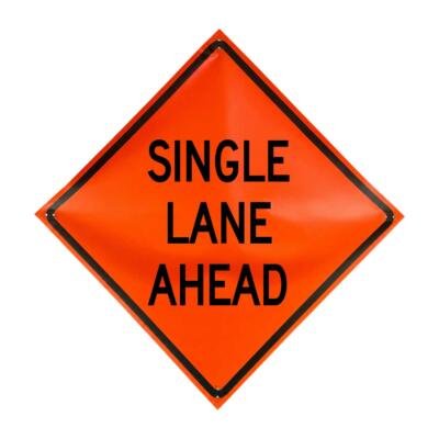Single Lane Ahead non-reflective vinyl roll-up traffic sign