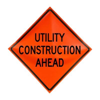 Utility Construction Ahead non-reflective vinyl roll-up traffic sign